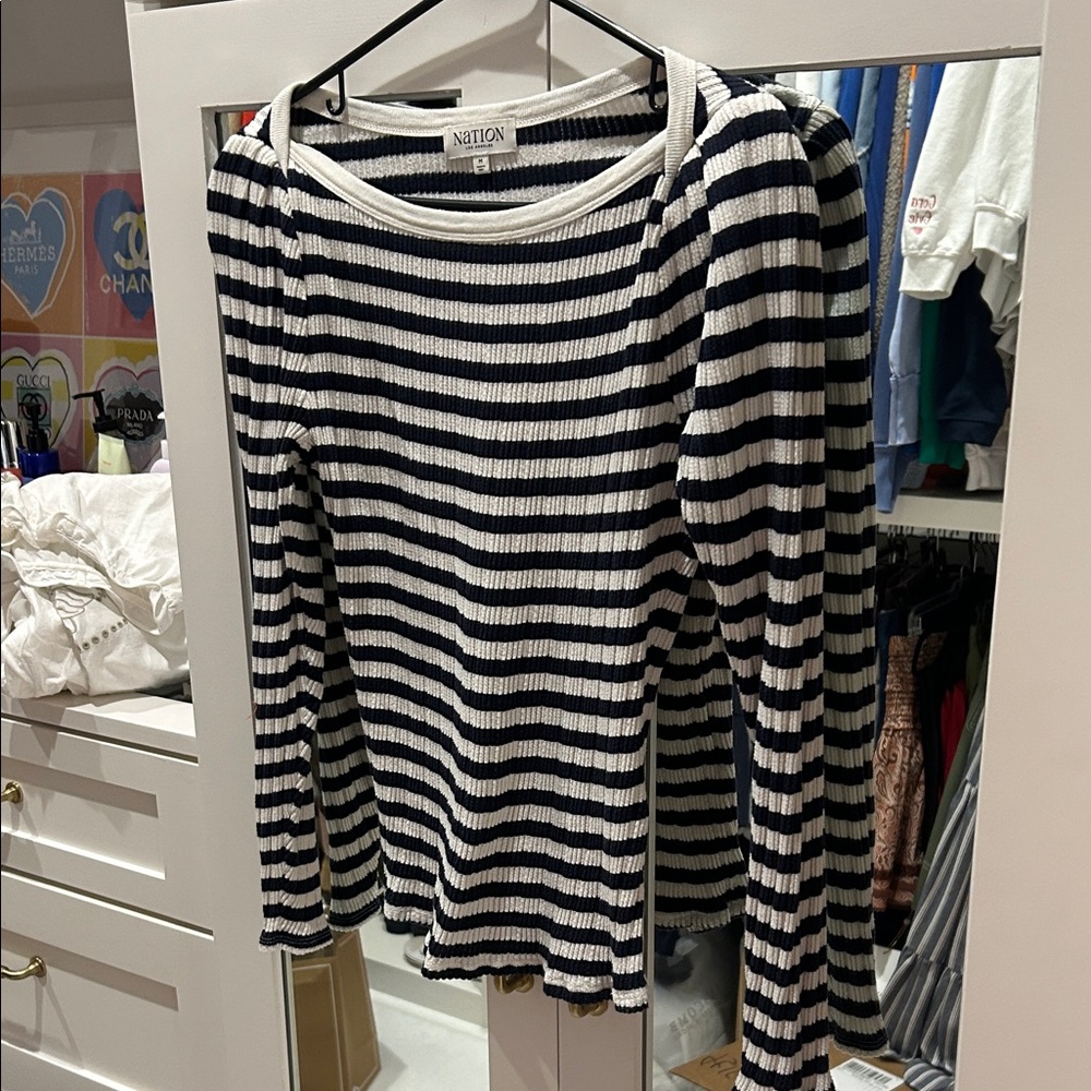 Nation LTD Navy and White Striped Long Sleeve Top